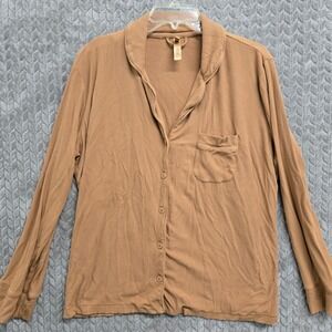 SKIMS Ribbed Modal Button Front Long Sleeve Lounge Top Camel Brown Size L